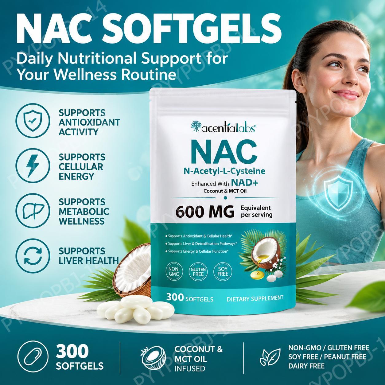 كبسولات AcentiaLabs NAC مع NAD - مراجعة Mct Oil Coconut وسعره