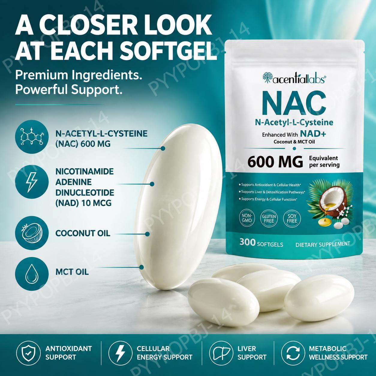 كبسولات AcentiaLabs NAC مع NAD - مراجعة Mct Oil Coconut وسعره